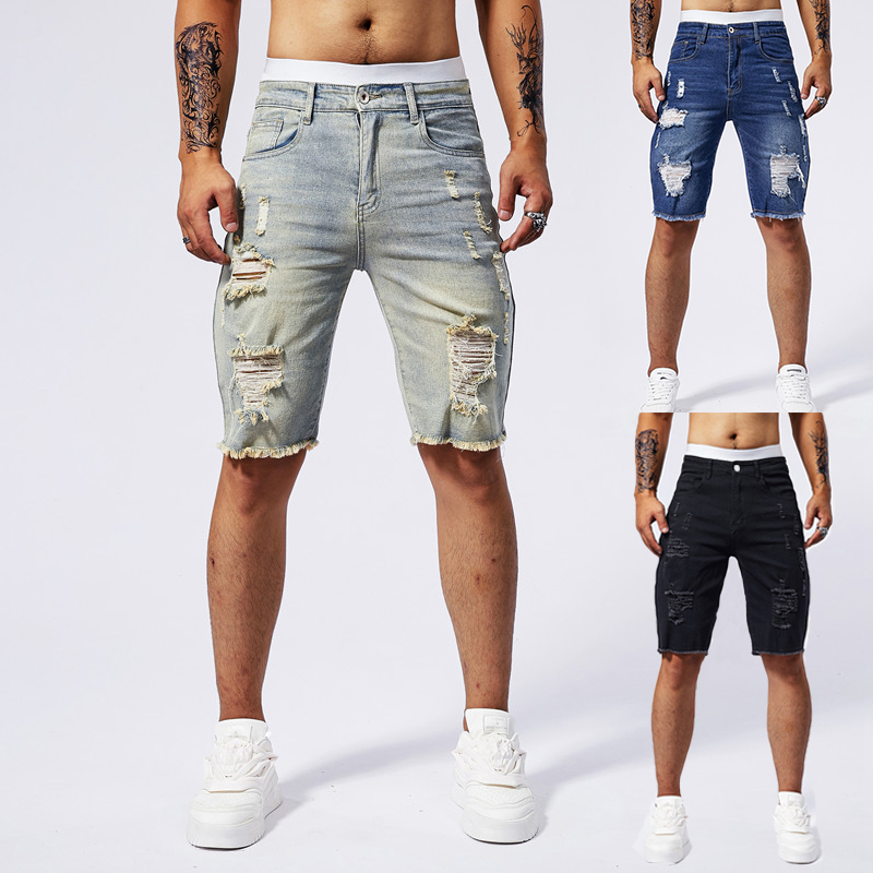 Streetwear Brand For Men - Celana Pendek Denim Robek Pria Baru