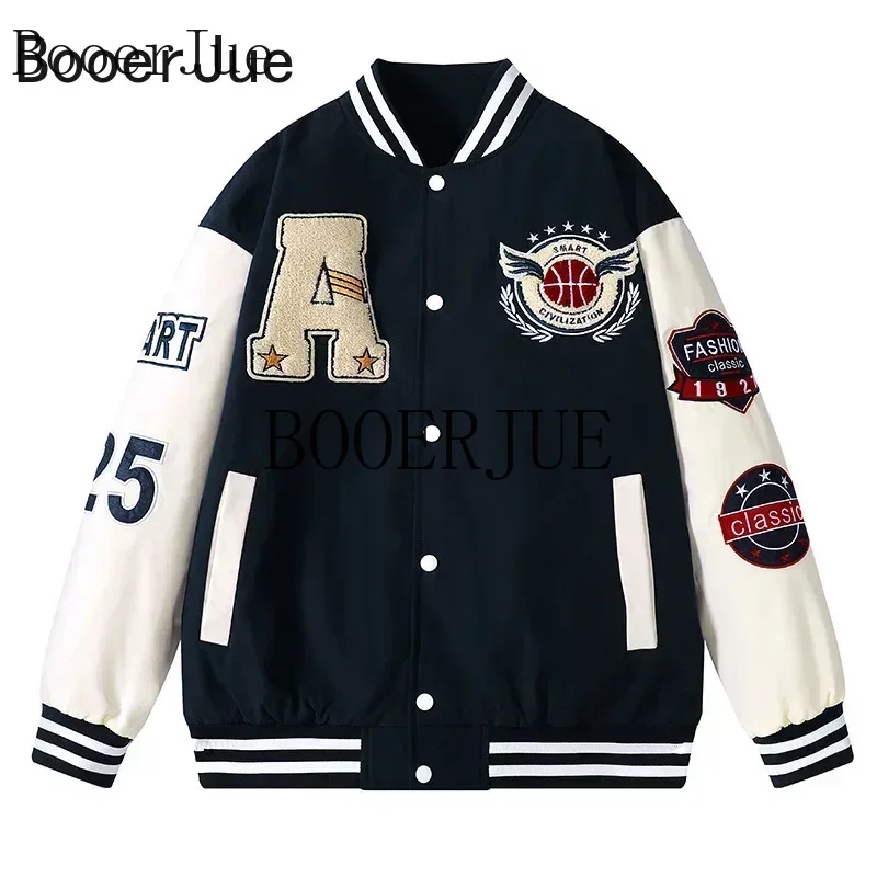 Streetwear Brand For Men - Jaket Bomber Kulit Imitasi Patchwork Motif